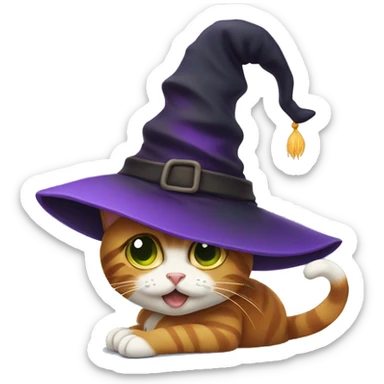 Cat with a witch hat sticker