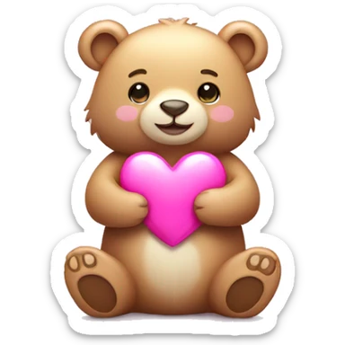 cute bear holding a shiny pink heart sticker