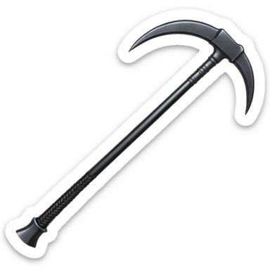 The scythe of the God of Death, a symbol of death, is long and straight, entirely in deep black. sticker