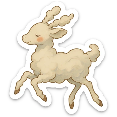 vanilla cloud doe with rosy cheeks, floating gracefully with witch-like elegance, brand identity mascot for social media, Ghibli style sticker