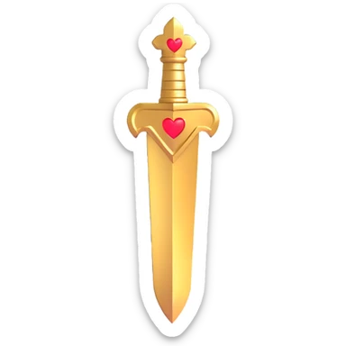 golden heart with a golden dagger diagonally across, shiny metallic look sticker