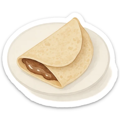 watercolor style french crêpe with delicate texture, served on a plate, filled with chocolate, some chocolate visible sticker