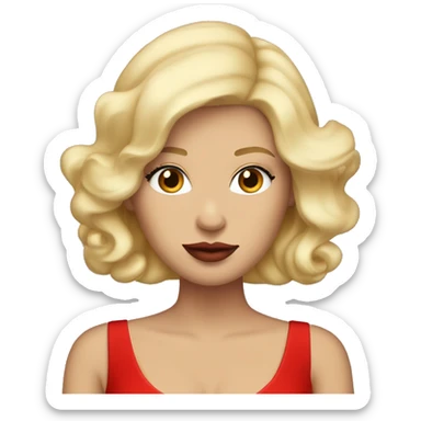 a blond white person big lips eyelashes a red long dress and red heels sticker