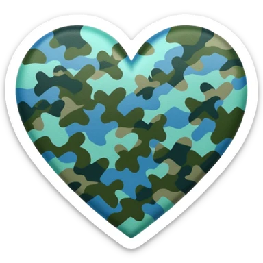 blue and green camo heart sticker