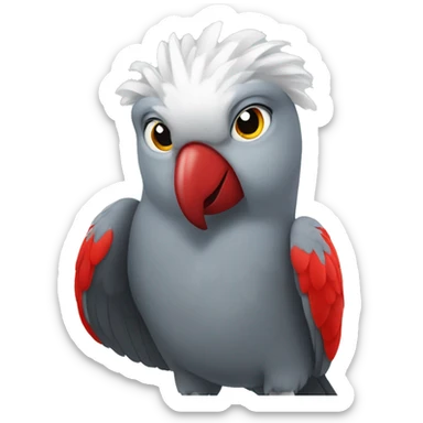 gray parrot with red tail, and its head is white.  sticker