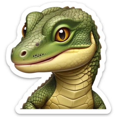 cinematic-realistic-cute-monitor-lizard-portrait-emoji,-head-tilted-playfully-and-inquisitively,-featuring-a-compact,-agile-body-with-finely-detailed,-glossy-scales-in-earthy-olive-hues-and-a-distinct,-alert-face-with-bright,-curious-eyes sticker