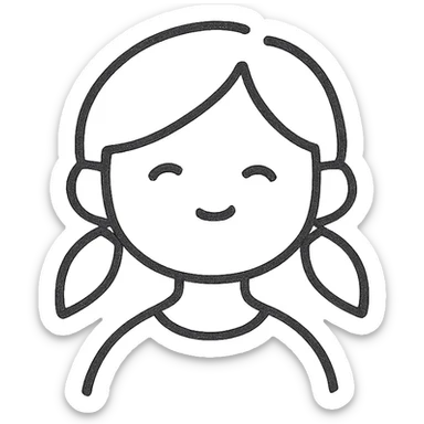 a girl illustrated in a clean, modern icon style, simple lines, minimal details, friendly expression sticker