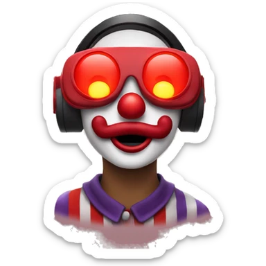 Clown under red light wearing virtual reality headset sticker