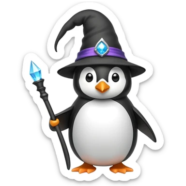 Penguin wearing a wizard hat and holding a magic wand sticker