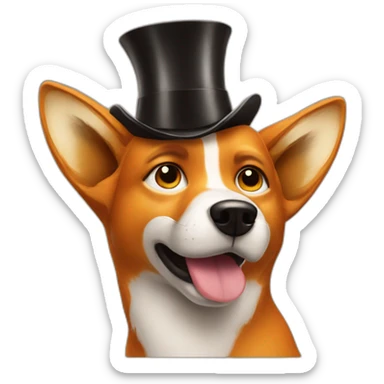 Dog looking like Fox drinking white wine wearing high hat sticker