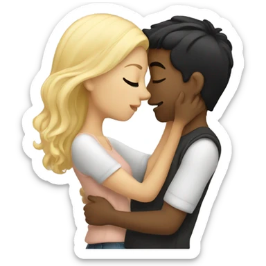 Blonde white girl kissing white black hair boyfriend  sticker