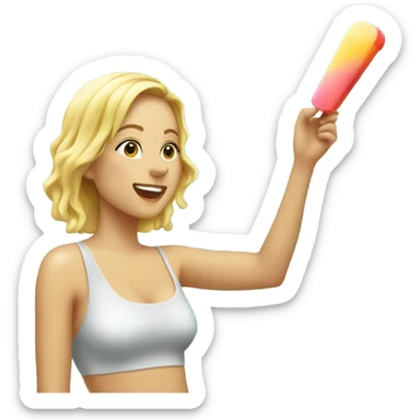 blonde woman eating popsicle in shower sticker