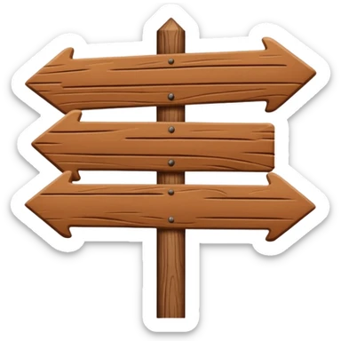 Wooden sign post pointing 2 directions and made of felt texture, scrapbooking style, transparent background sticker
