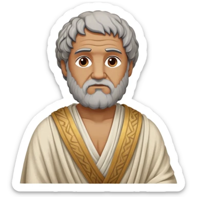 Cinematic Realistic portrait of Aristotle the philosopher, depicted as a wise, contemplative figure in detailed ancient Greek attire, with a textured draped robe and thoughtful expression, bathed in soft classical lighting that highlights his timeless intellect. sticker