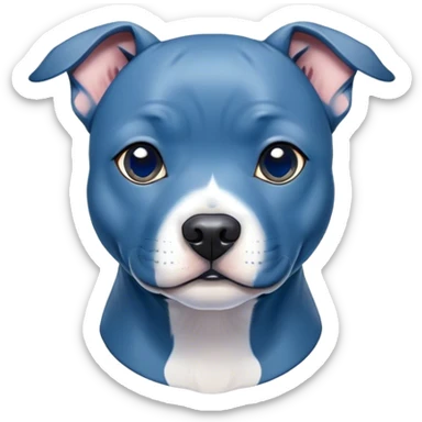 Cinematic Cute Blue Staffordshire Bull Terrier Portrait Emoji, Head tilted playfully and inquisitively, featuring a glossy blue Fur with a healthy sheen, round, sparkling dark eyes filled with curiosity, Simplified yet irresistibly adorable features, highly detailed, glowing with a warm, friendly glow, high shine, affectionate and spirited, stylized with a touch of whimsy, bright and endearing, soft glowing outline, capturing the essence of a mischievous yet loving pup, so playful it feels like it could bound out of the screen and into your arms! sticker