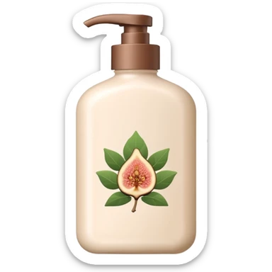 Emoji-style illustration of a minimal body lotion bottle inspired by tea and fig fragrance.
Elegant, calm color palette, soft beige or ivory bottle, subtle botanical mood,
flat design, clean lines, modern beauty branding aesthetic, no logo, no text. sticker