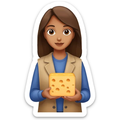 a person shopping in a supermarket and holding cheese sticker