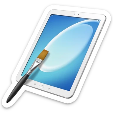 digital tablet paintbrush hovering above a smooth vector curve sticker