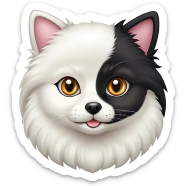 White pomeranian with black cat  sticker
