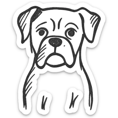 boxer dog, hand drawn icon style, sketchy black lines, no fill sticker