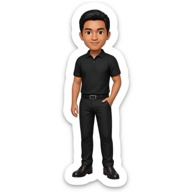 Filipino man black polo shirt and black pants and leather shoes  sticker