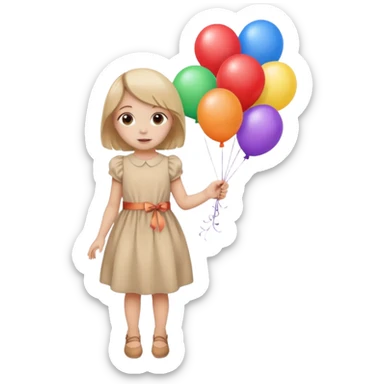 birthday small  girl in biege dress + baloons sticker