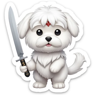 White Maltese with knife 4 paws only  sticker
