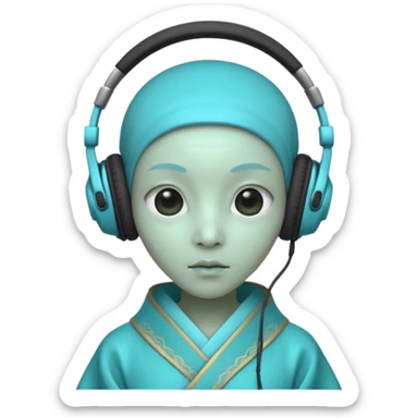 alien, korean ancient dress with headphone, cyan sticker
