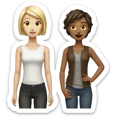 Tall short haired blonde girl and short brown haired with blonde streaks girl bestfriends sticker
