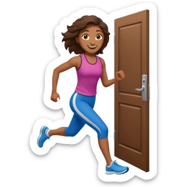 brown skinned female running out of door sticker