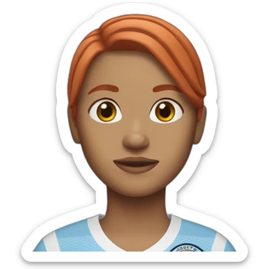 A girl with red bob hair wearing a Manchester City shirt sticker