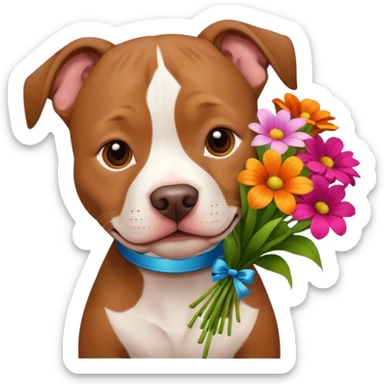 pitbull dog holding flowers sticker