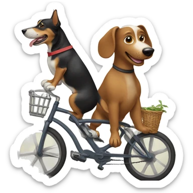 Dachshund and husky riding a bike sticker