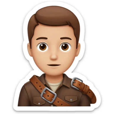 Person with straight face and belt in hand sticker