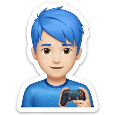 glitter blue gamer boy happy blue hair sticker