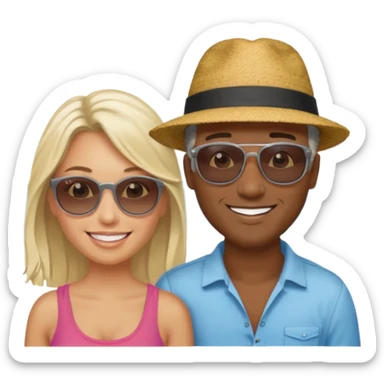 Black man salt n pepper hair with younger blonde  both smiling on beach  make the guys hair shorter n darker sticker