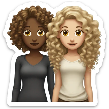 Two girls with curly hair one dirty blonde one brown hair sticker