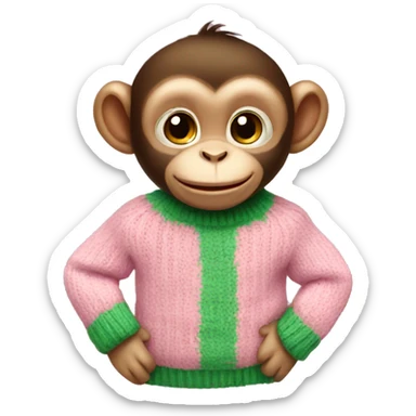 Baby monkey wearing pink green sweater  sticker