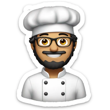 man with black hair and glasses wearing a chef's hat sticker