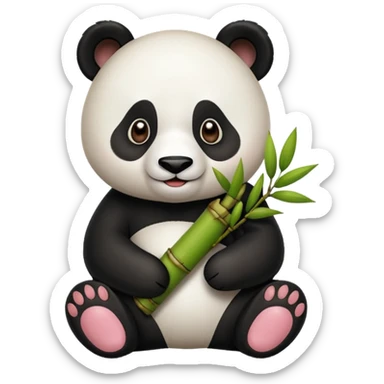 Tatlı Kahverengi ve beyaz renginde panda elinde bambu olsun tam ısırıcakken olsun sticker