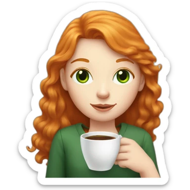 ginger girl with green eye holding a cat and a coffee sticker