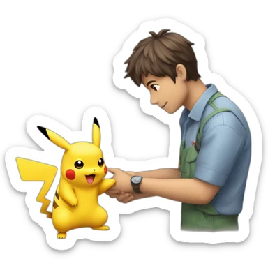 La rana René dándole la mano a pikachu sticker