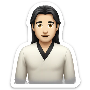 white skin color japanese man with black middle long hair, make it from shoulders and create only one emoji sticker