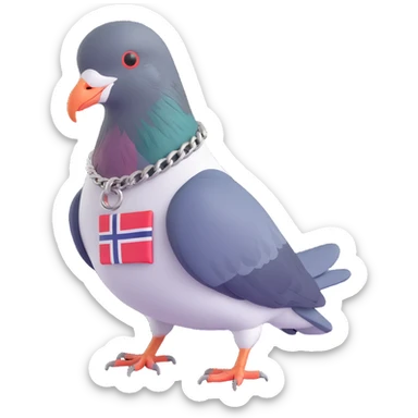 pigeon with Norway's flag as a collar sticker