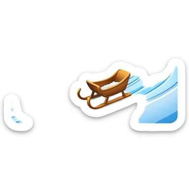 An icon showing a small sled down an icy track. The scene includes dynamic motion lines, icy curves, and a snowy mountain backdrop under a crisp blue sky. Transparent background emphasizes the speed and intensity of the sport. sticker