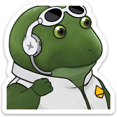 bufo dressed as pilot in a white outfit, zoomed out sticker
