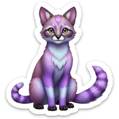 Colorful dark tropical pastel-lilac-lavender-violet iridescent pastel white glorious divine exotic cute cool beautiful shiny beautiful fantasy-caracal-civet-genet-vernid-oncilla-animal-Fakémon-hybrid-fursona (full body) sticker