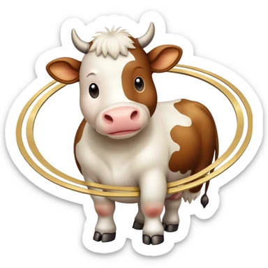 A cute cow with its head and front legs attached to the planet Saturn as its body, with Saturn's distinctive rings circling around the middle sticker