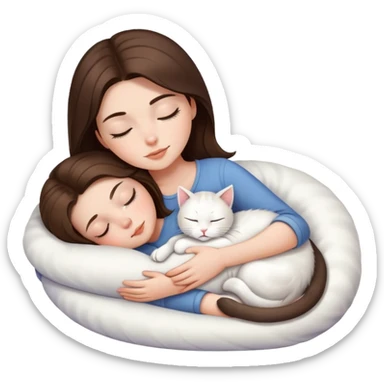 White kitty sleeping on brunette white girl's lap sticker