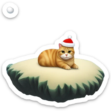 fat cat with santa hat on a island in the middle of the ocean sticker